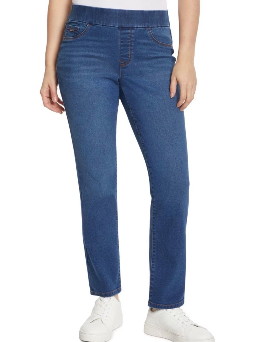 BUNDLE: Nine West Women’s Heidi Pull-on Straight Leg Stretch Jeans(Blue + Black)
